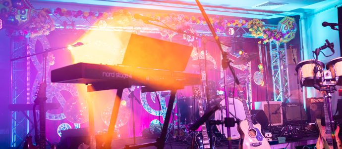 A stage with instruments