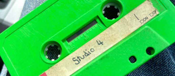 A fluorescent cassette on denim